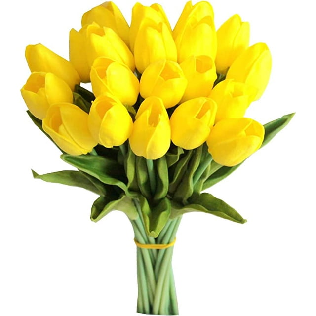 10pcs Yellow Artificial Tulip Silk Flowers 13.5" for Easter Day Home