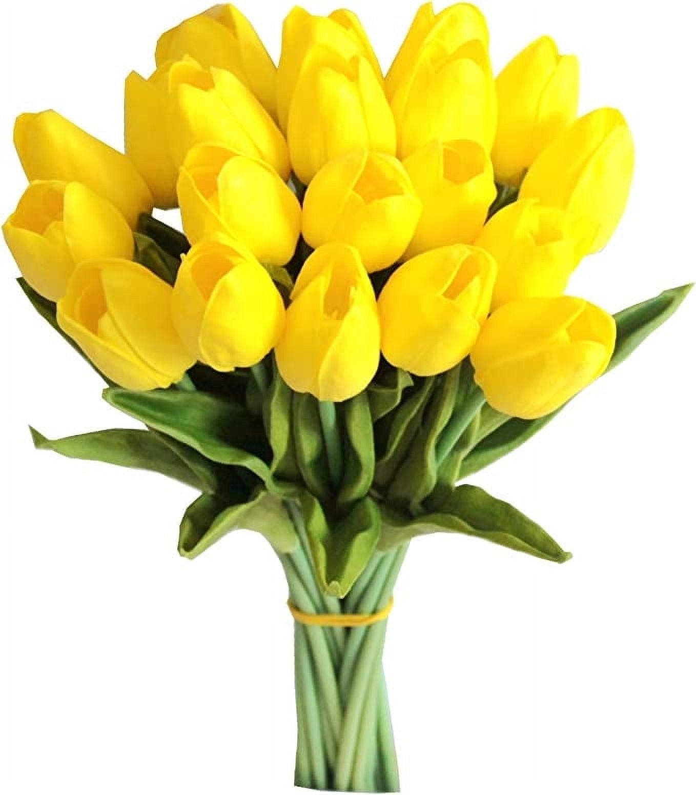 10pcs Yellow Artificial Tulip Silk Flowers 13.5" for Easter Day Home Kitchen Wedding Decorations