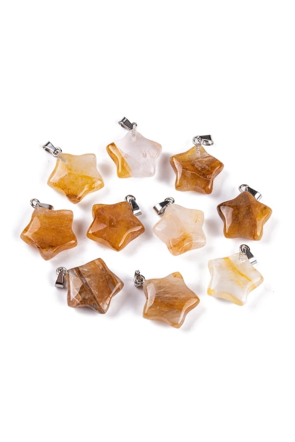 10pcs Yellow Hematoid Quartz Pendants Star Charm with 201 Stainless Steel Snap on Bails Stainless Steel color 20~21x17~19x7~8mm Hole: 6x3mm