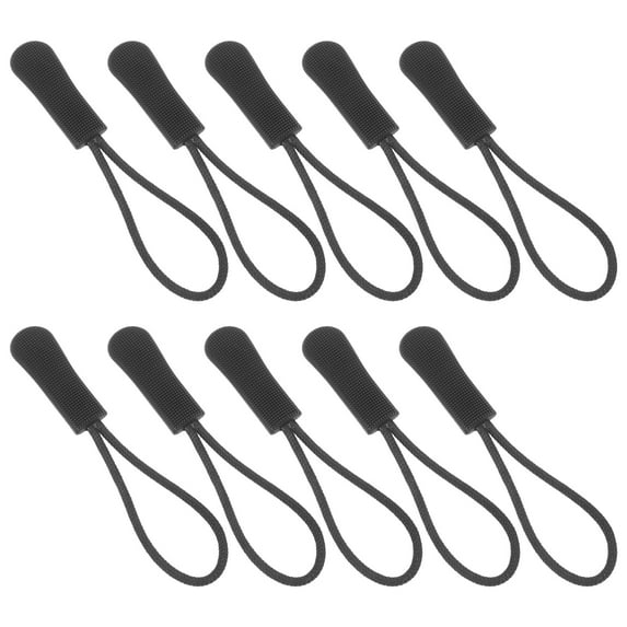 10pcs Zip Tags Cord Pulls Zipper Extension Zip Slider Replacement (Black)