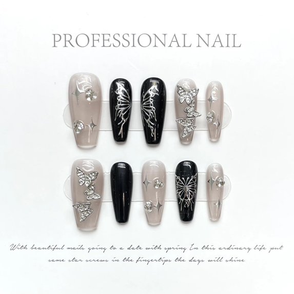 10pcs ballet red fake nails with glue luxury industry croxing sweet cool hot girls y2k press on nails long full cover false nail