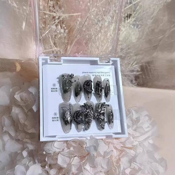 10pcs ballet red fake nails with glue luxury industry croxing sweet cool hot girls y2k press on nails long full cover false nail