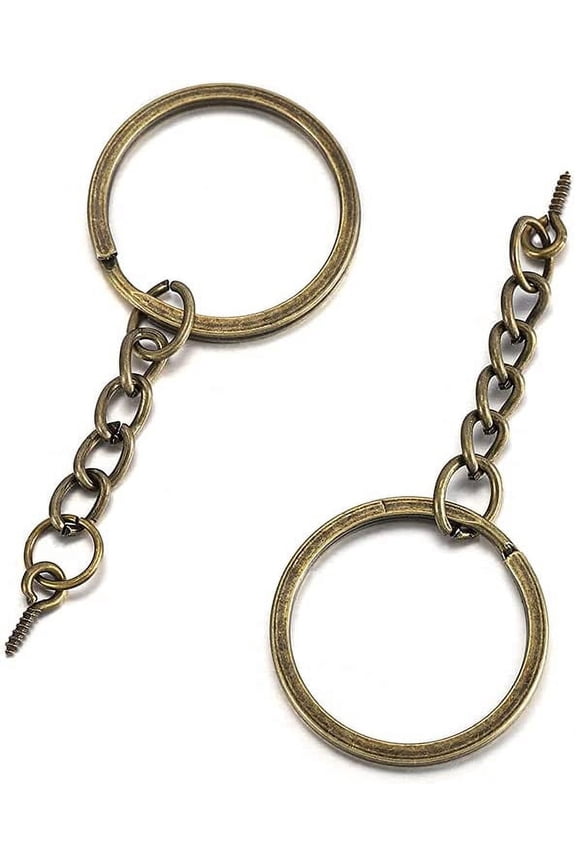 10pcs/lot 25 28 30mm Screw Eye Pin Key Chain Key Ring with Eye Screws Round Split Keyrings for DIY Jewelry Making Accessories (Bronze, 25 mm)