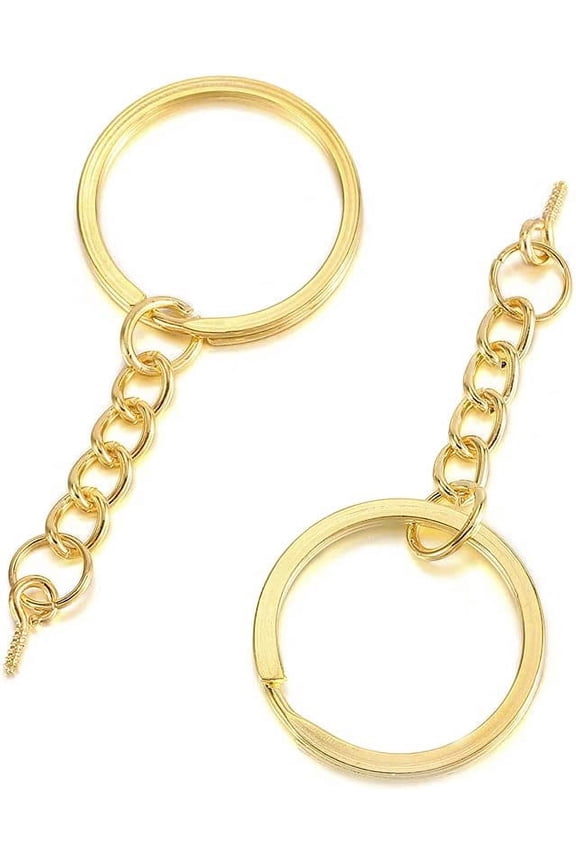 10pcs/lot 25 28 30mm Screw Eye Pin Key Chain Key Ring with Eye Screws Round Split Keyrings for DIY Jewelry Making Accessories (Gold, 25 mm)