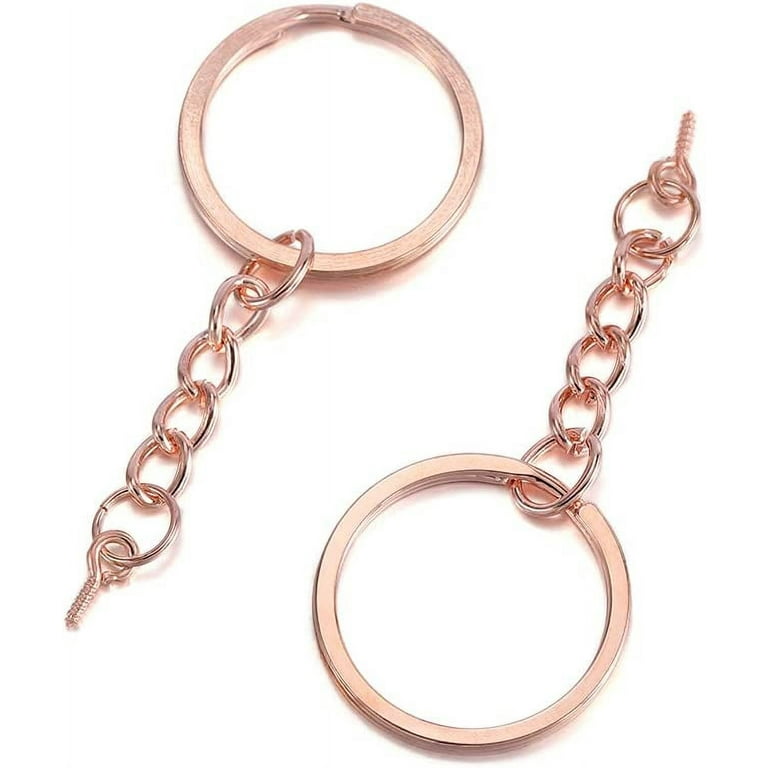 10pcs/lot 25 28 30mm Screw Eye Pin Key Chain Key Ring with Eye Screws Round  Split Keyrings for DIY Jewelry Making Accessories (Rose Gold, 28 mm)