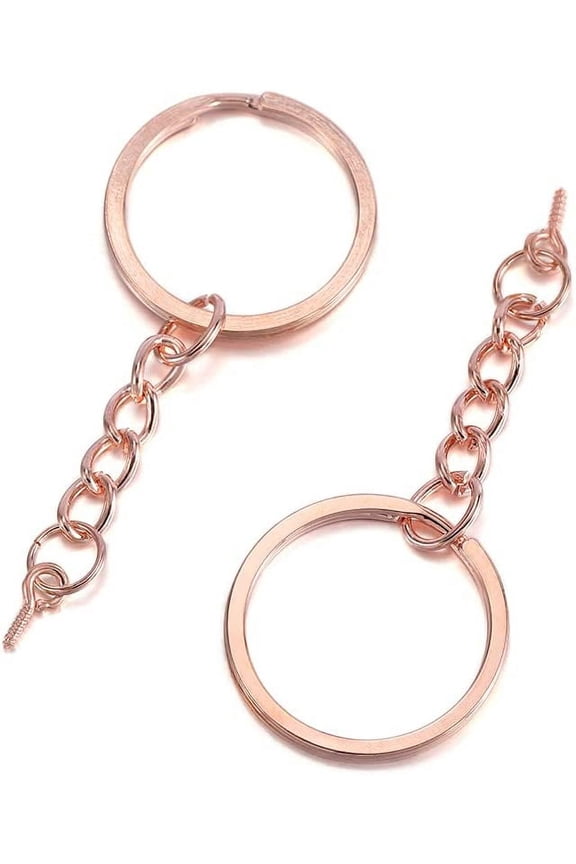10pcs/lot 25 28 30mm Screw Eye Pin Key Chain Key Ring with Eye Screws Round Split Keyrings for DIY Jewelry Making Accessories (Rose Gold, 28 mm)