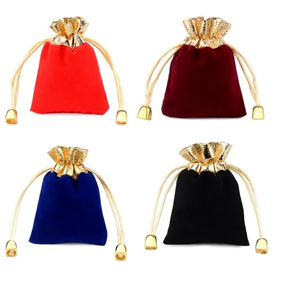 10pcs/lot 7x9cm 9x12cm 12x16cm Vintage Velvet Bag Gold Color Trim Drawstring Red Gift Bags Wedding Jewelry Packaging Pouches mixed 15x20cm