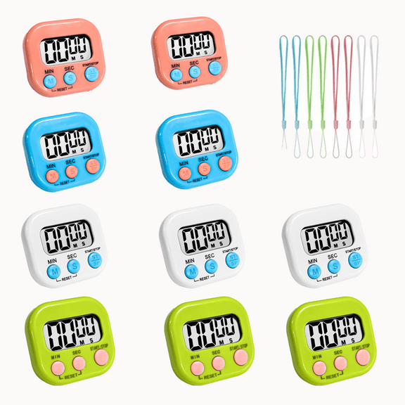 10pcs of Digital Kitchen Timers with Magnetic Backings, Having Diverse Functions.