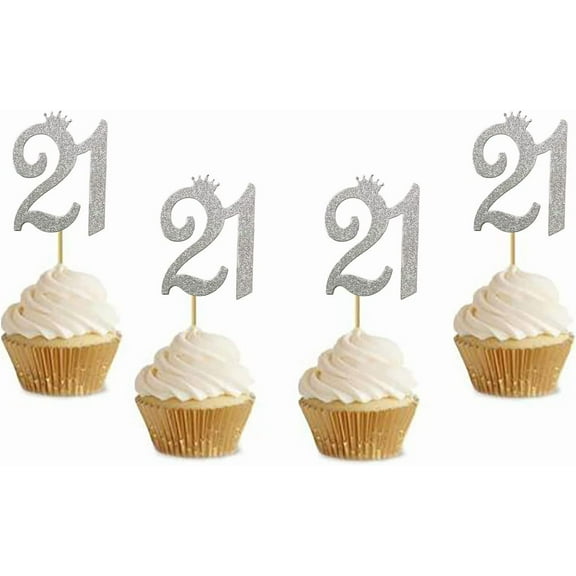 10pcs of Number"21" Cupcake Toppers Glitter Sliver 21st Birthday Party Anniversary Party Cupcake Toppers