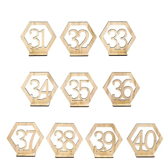 10pcs/set Hexagon Wood Table Number Sign Birthday Holiday New Year Decoration