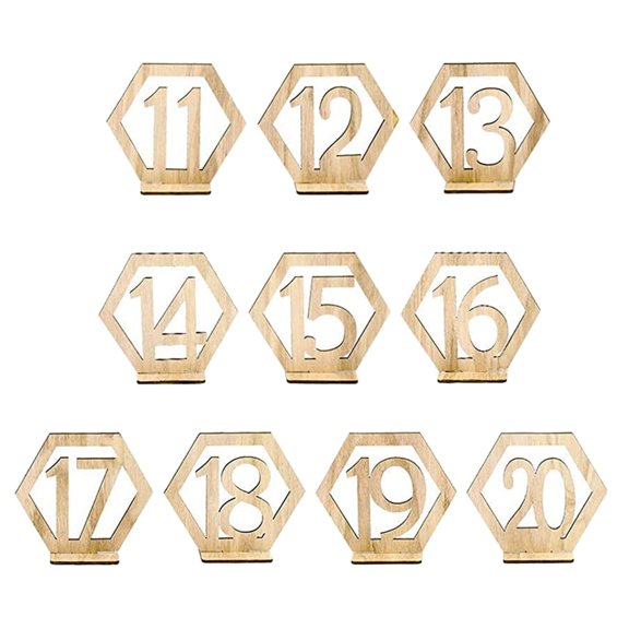 10pcs/set Hexagon Wood Table Number Sign Birthday Holiday New Year Decoration