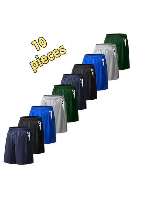 10pcs/set Of Men's Casual Sports Shorts, Quick Drying Lightweight Loose Shorts, Suitable for Teenagers' Fitness, Training, Outdoor Activities, Running, Playing Ball, And Home Shorts.