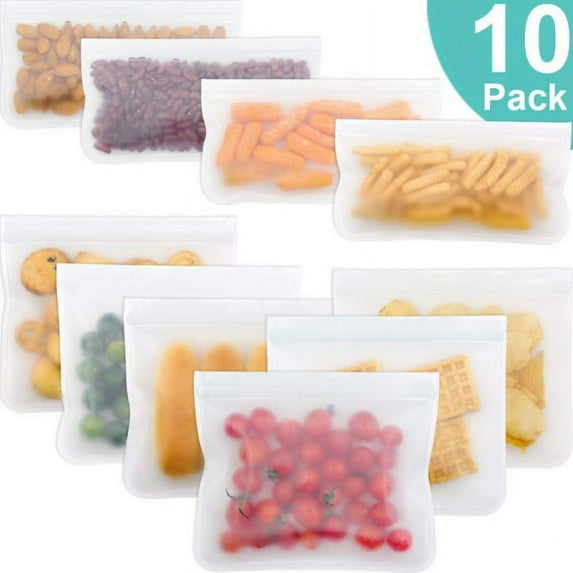 10pcs/set Reusable Storage Bags, Waterproof Leakproof Freezer Bags Plastic Ziplock Lunch Bags