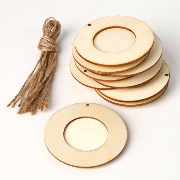 10pcs/set Wooden Round Photo Frame Crafts Handmade With Ropes H