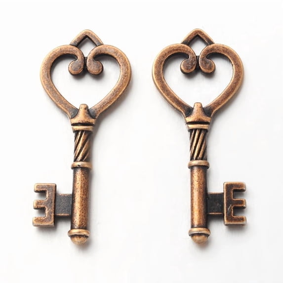 10pcs style Alloy Pendants Cadmium Free & Nickel Free & Lead Free Red Copper Skeleton Key about 46.5mm long 18mm wide 4mm thick hole: 3mm