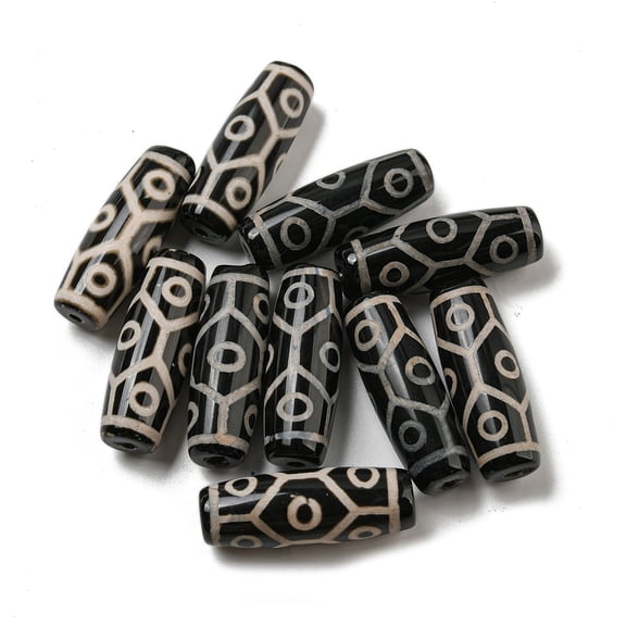 10pcs style dZi Beads Strands Dyed Agate Beads Rice Black 9-Eye 28.5~30x10mm Hole: 2~2.5mm