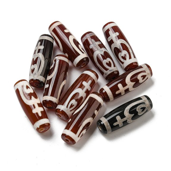 10pcs style dZi Beads Strands Dyed Agate Beads Rice Red Nectar Bottle Pattern 30x10mm Hole: 2mm