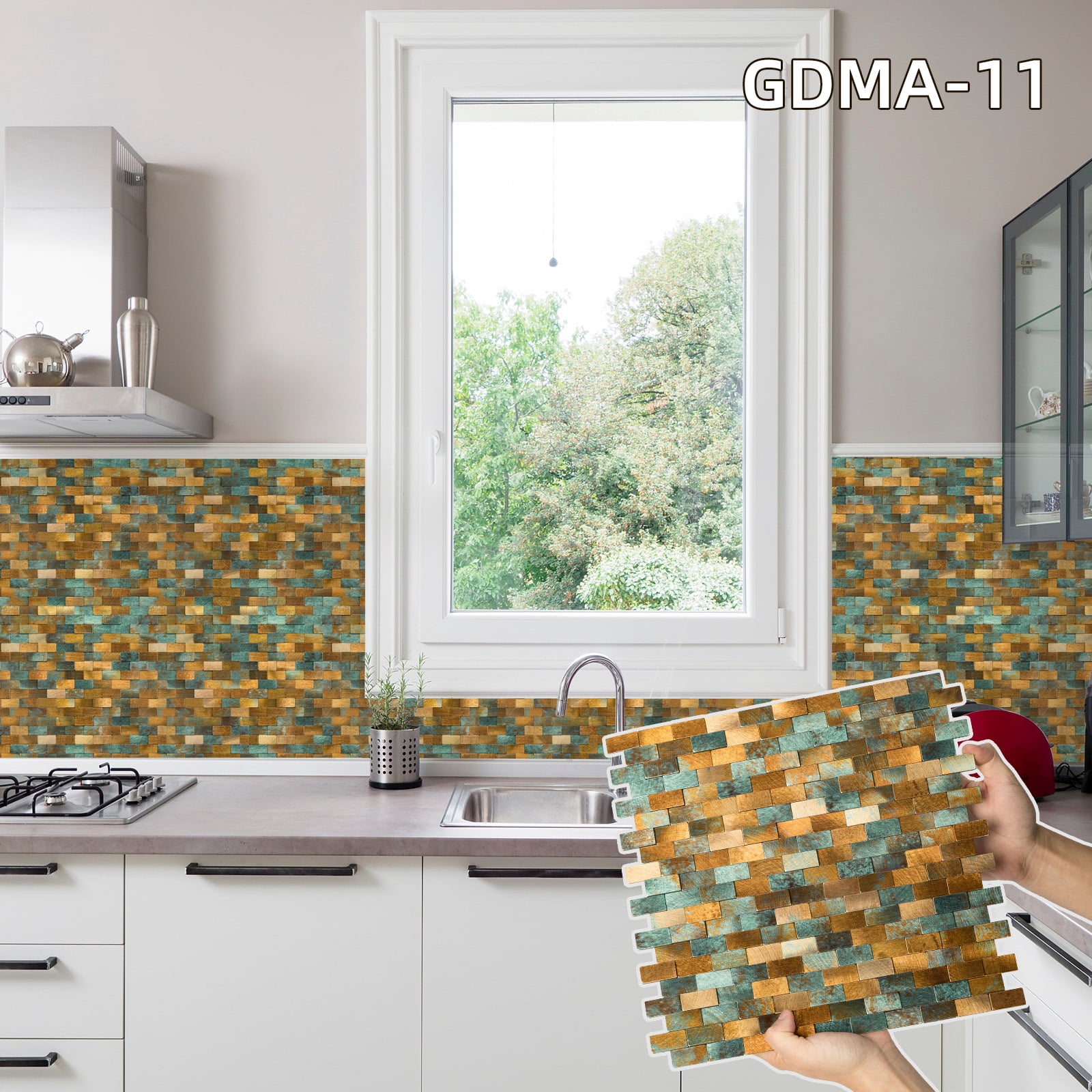 10pieces Striped and long-shaped Self-Adhesive Aluminum Composite Mosaic Peel-and-Stick Tiles No Grout, Easy DIY Backsplash & Accent Wall – Scratch, Splash & Heat-Resistant Metal Finish 11.8"x11.7"