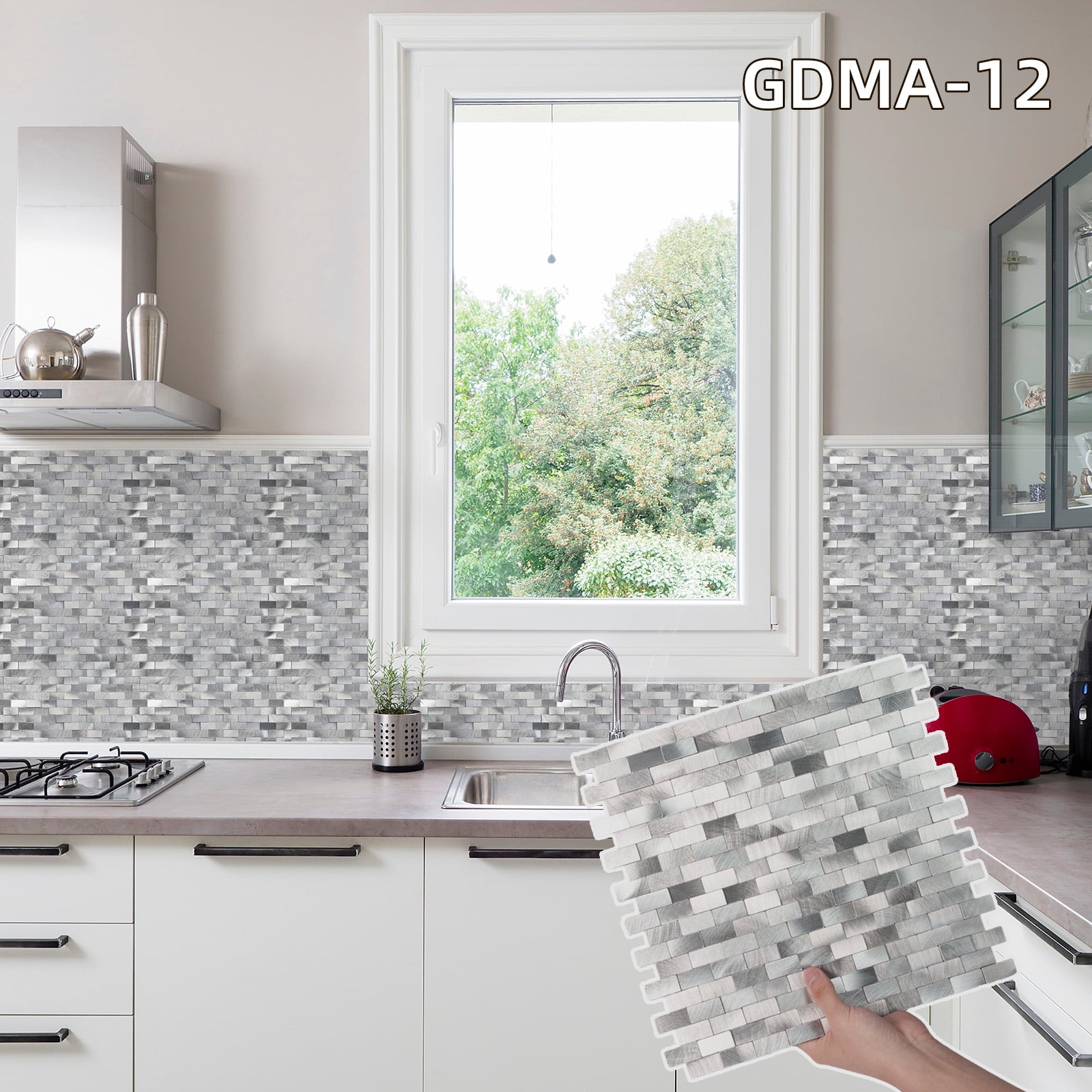 10pieces Striped and long-shaped Self-Adhesive Aluminum Composite Mosaic Peel-and-Stick Tiles No Grout, Easy DIY Backsplash & Accent Wall – Scratch, Splash & Heat-Resistant Metal Finish 11.8"x11.7"
