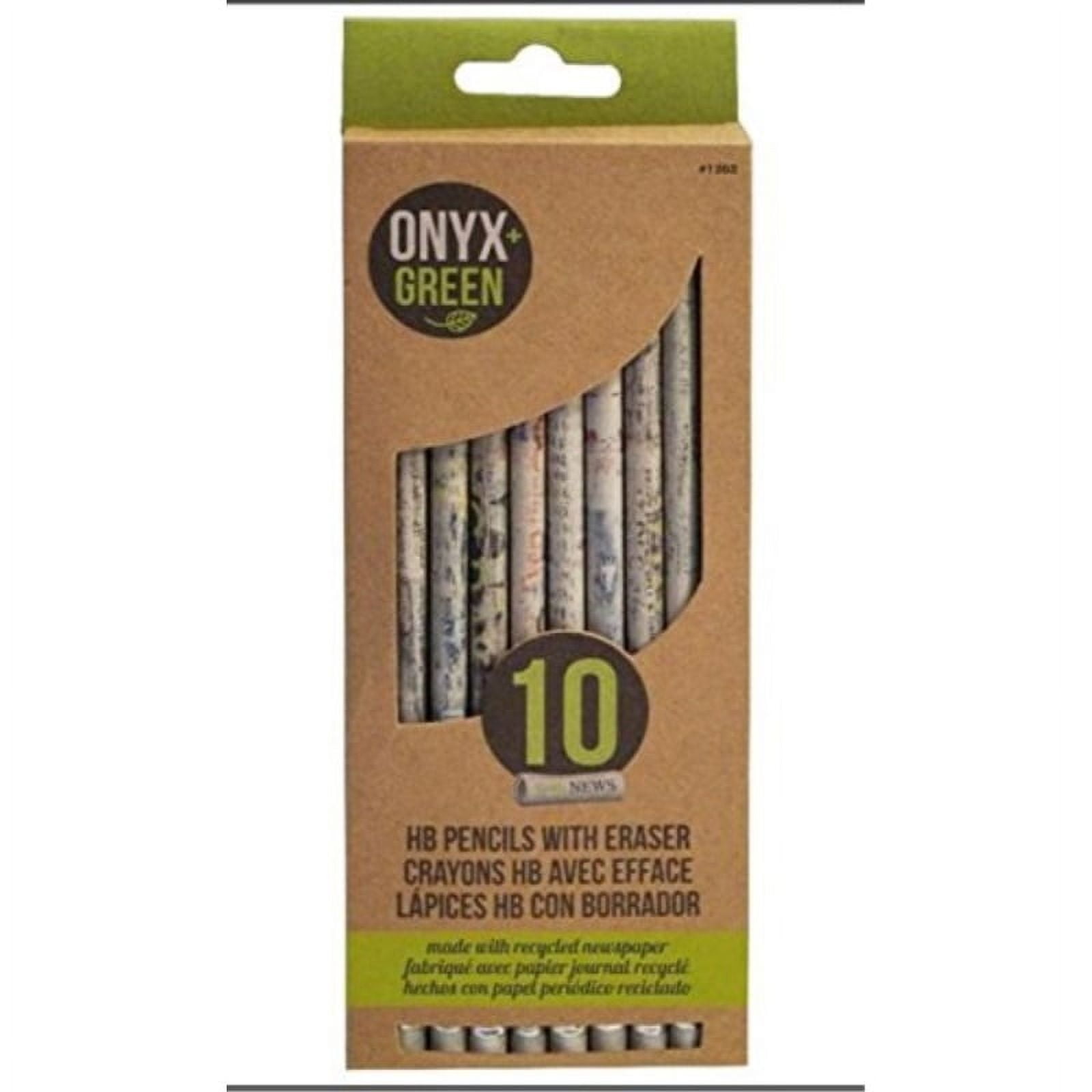 onyx and green recycled newspaper pencils with white erasers, hb #2, 10 pack (1202)
