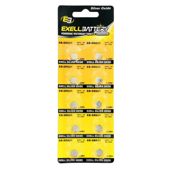 10pk Exell EB-SR621 Silver Oxide 1.5V Watch Battery for SR621SW, 364