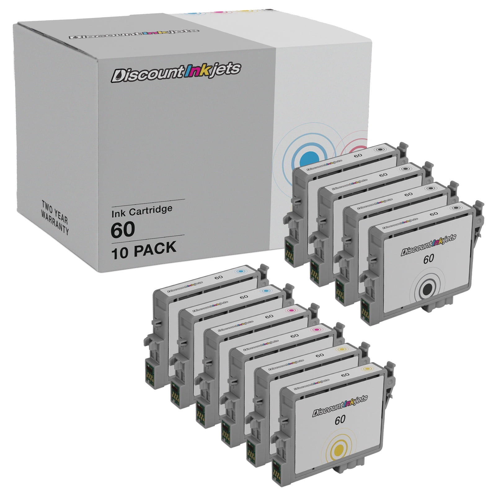 10pk Set of Replacements for Epson 60 Ink Cartridges T060 4 B, 2 C, M, Y Compatible with Stylus: C68, C88, C88 Plus, CX3800, CX3810, CX4200, CX4800, CX5800f & CX7800