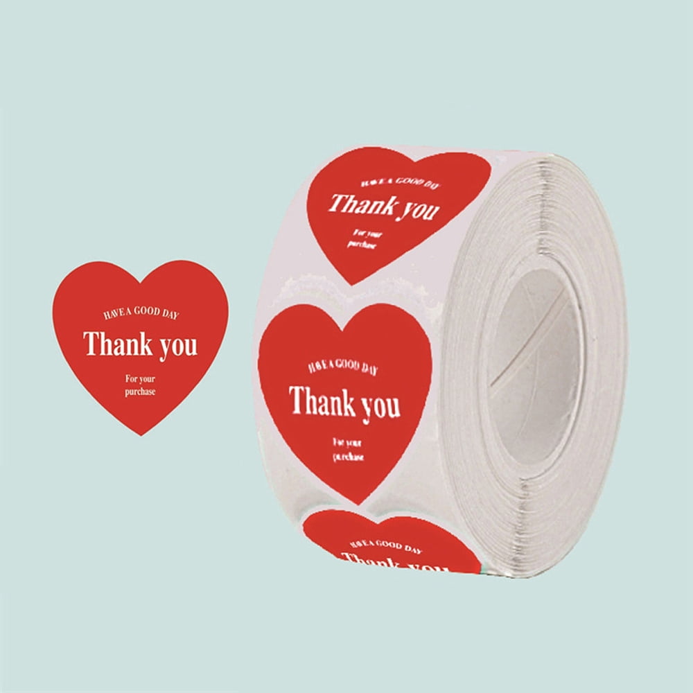 10rolls 500Pcs Heart with Thank You Roll Stickers for Party Decorative Presents Thaksgiving Day Orange Red 25x25x0.1mm
