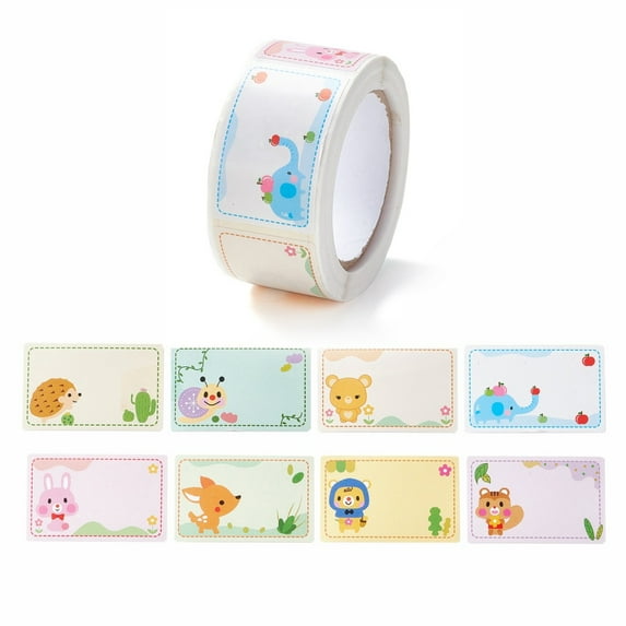 10rolls Adhesive Labels Picture Stickers Rectangle Paper Hand Written Name Tag Stickers Animal Pattern 2.7x5.7cm