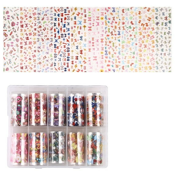 10rolls Nail Art Transfer Stickers Nail Decals DIY Nail Tips Decoration Bowknot Pattern Mixed Color 40mm 1m/roll