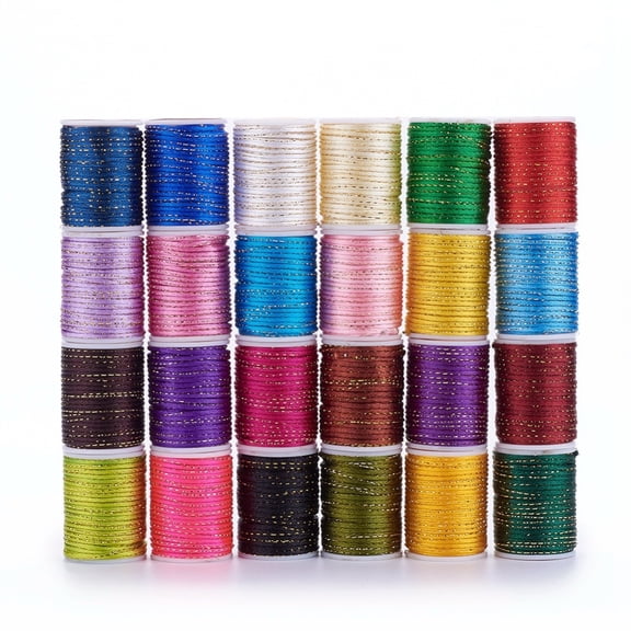 10rolls Polyester Cord with golden Metallic Cord Chinese Knotting Cord Mixed color 1.5mm about 4.37 yards(4m)/roll