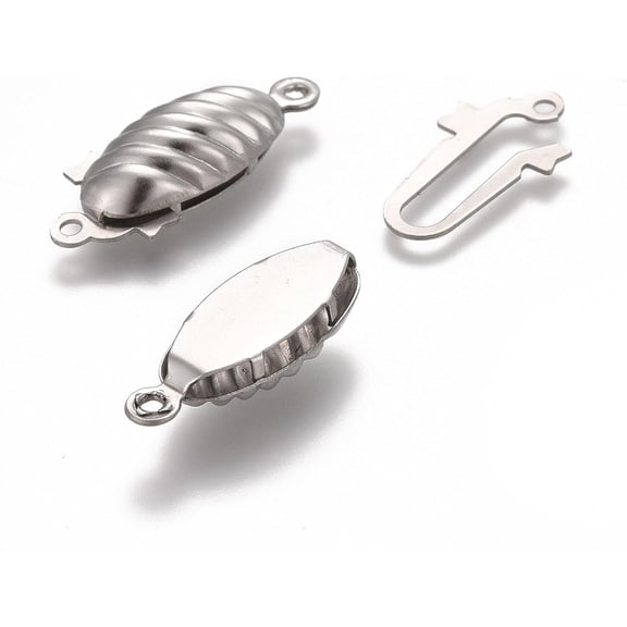10sets 10Set 304 Stainless Steel Oval Box Clasps Resistant Multi-Strand Clasps Stainless Steel Color Charm Connector Links for Layered Bracelets Necklaces Jewelry Making 21x8x5mm