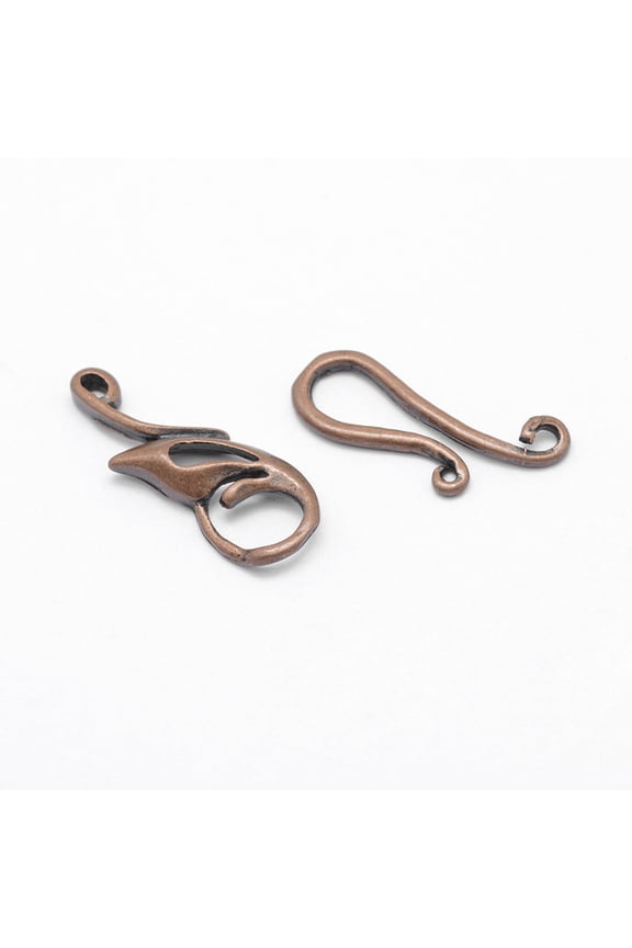 10sets Brass Hook Clasps Cadmium Free & Lead Free Rack Plating Wing Red Copper 43x9x3mm Hole: 2mm Brass