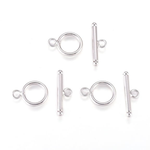 10sets Brass Toggle Clasps Ring Platinum Ring: 19x14x2mm Hole: 3mm Bar: 7.5x25x3mm Hole: 3mm