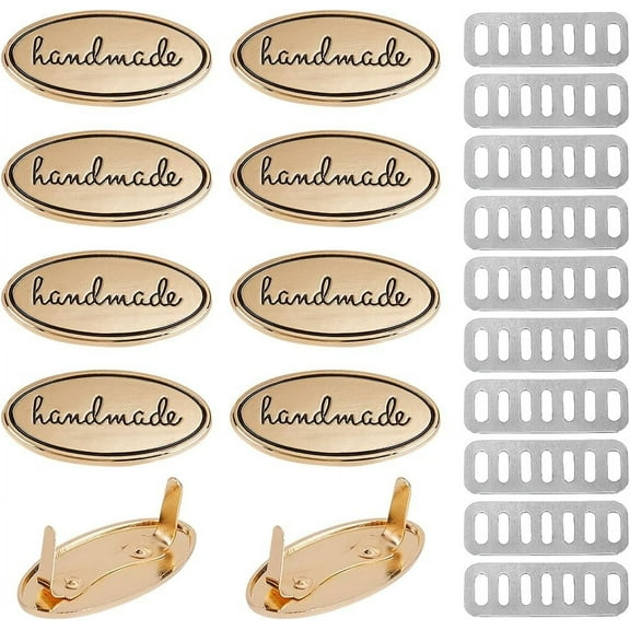10sets Handmade Metal Labels Shim Alloy Oval Shape Handmade Tags Signs for DIY Crafts Sewing Accessories Bag Cloths Jeans Shoes Decoration