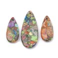 thumbnail image 1 of 10sets Regalite/Imperial Jasper/Sea Sediment Jasper Pendants with Iron teardrop Colorful 36~50x15~21x6~7mm Hole: 1mm 3pcs/set, 1 of 2