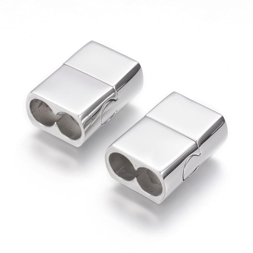 10sets Resistant 304 Stainless Steel Magnetic Clasps with Glue-in Ends Rectangle Stainless Steel color 19.5x15x8.5mm Hole: 6mm