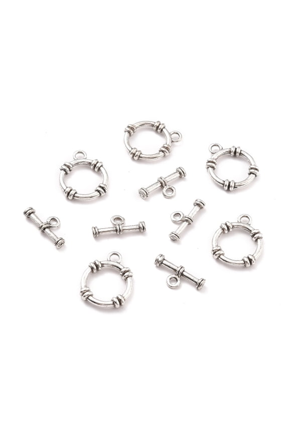 10sets Tibetan Style Alloy Toggle Clasps Ring & Bar Silver O Ring: 23.5x19x4mm Hole: 3mm T Bar: 9.5x20x3.5mm Hole: 2.6mm.