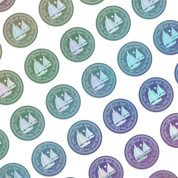 10sheets 490pcs Tamper Evident Labels Sailboat Holographic Security Seal Sticker Self Adhesive Laser Sticker Tamper Resistant Stickers Waterproof Labels for Card Craft Paper - 6.7x6.7 inch