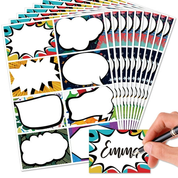 10sheets 80pcs/10 Sheets Name Tags Stickers 3.3x2.4 Inch Self Adhesive Colorful Name Tags Labels Blank Name Labels Speech Bubbles Name Stickers for Teachers Office Bulletin Board Decoration