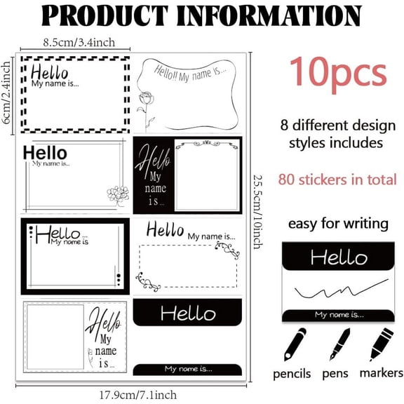 10sheets PVC Waterproof Blank Label Stickers Writable Adhesive Label Rectangle Word Sticker: 85x60mm 8pcs/sheet