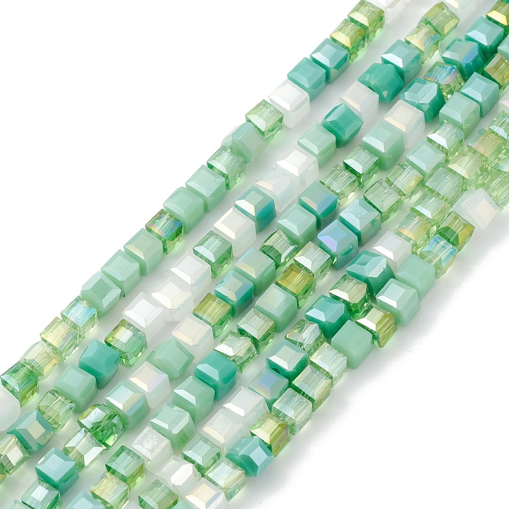 10strand Gradient color Electroplate Glass Bead Strands AB color Plated Cube Dark Sea Green 4x4x4mm Hole: 1.2mm about 94~97pcs/strand 14.84~15.28 inch