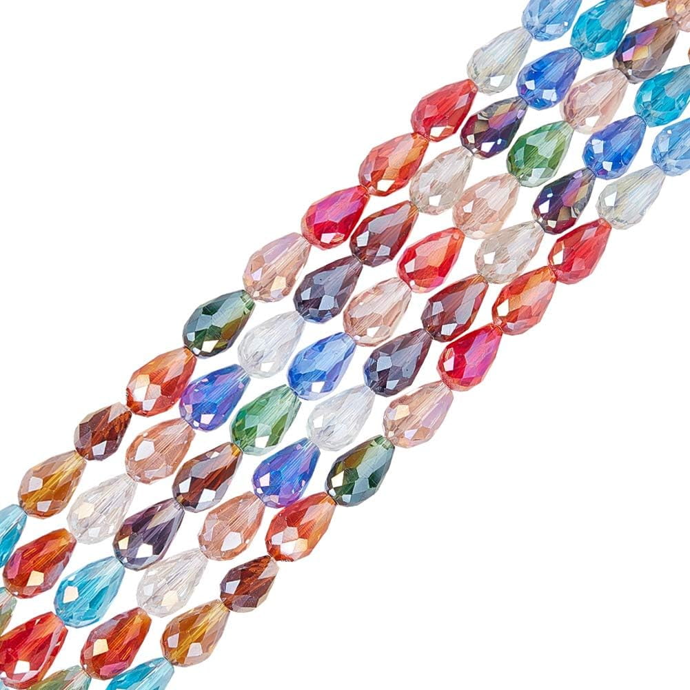 10strands 10 Strands Faceted Drop Glass Beads Strands Mixed Color 15x10mm Hole: 1mm; About 28pcs/Strand 16"