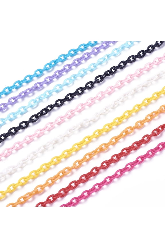 10strands Plastic Cable Chains Oval Mixed color 14.96 inch~15.35 inch(38~39cm) 5.5~6mm
