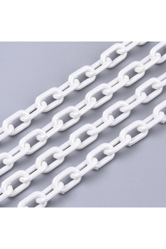 10strands Acrylic Opaque Cable Chains AB color Oval White 13x8x2mm 19.68 inch(50cm)/strand