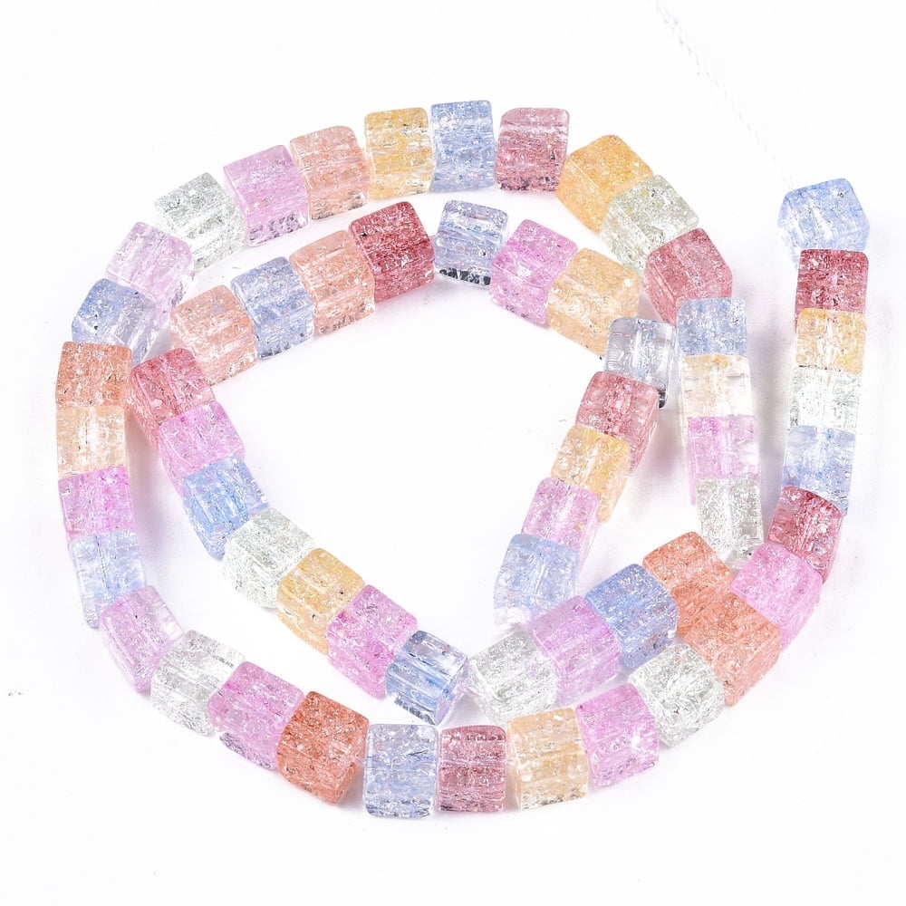 10strands Crackle Glass Beads Dyed & Heated Square Colorful 6x6x6mm Hole: 1.4mm about 60~61pcs/strand 14.96 inch(38cm)