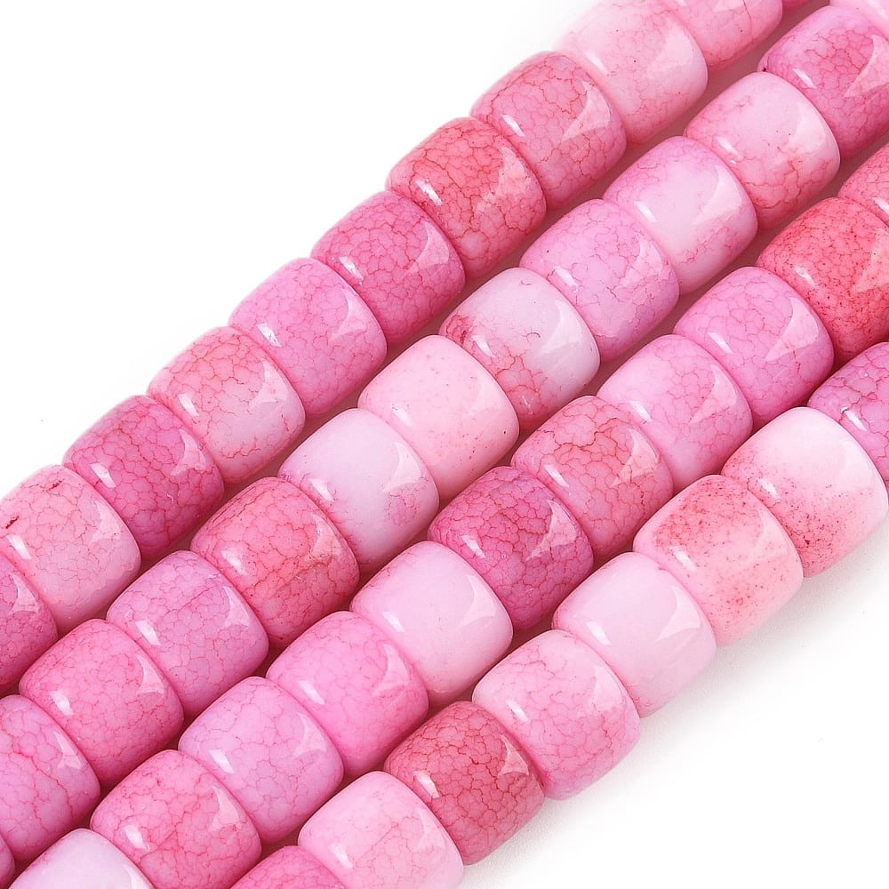 10strands Dyed Glass Beads Strands Imitation Beads Column Hot Pink 10x7.5mm Hole: 1.6mm about 50pcs/strand 14.57''(37cm)