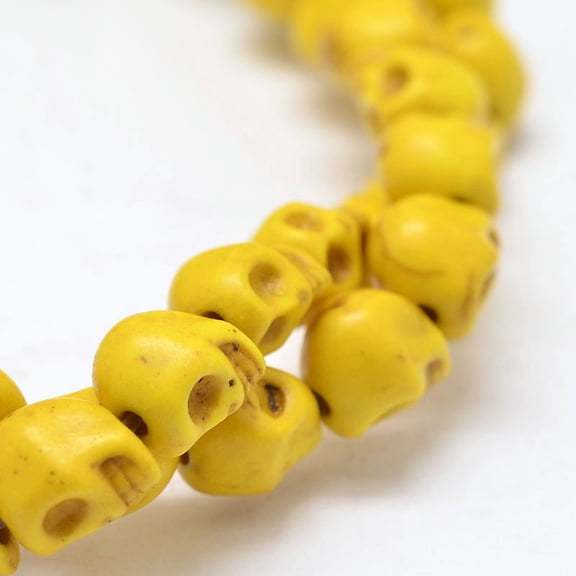 10strands Dyed Turquoise Bead Strands Skull Yellow 10x8x10mm Hole: 1mm about 38~40pcs/strand 15~15.5 inch