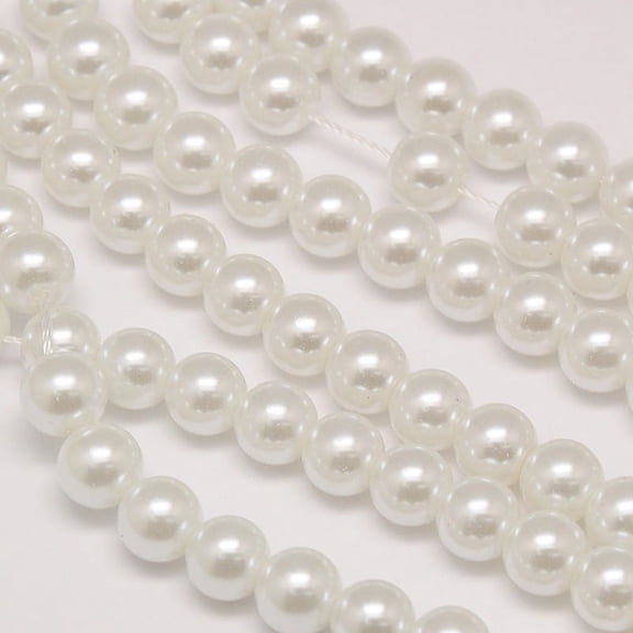 10strands Eco-Friendly Dyed Glass Pearl Round Beads Strands Grade A Cotton Cord Threaded White 10mm Hole: 0.7~1.1mm about 42pcs/strand 15 inch