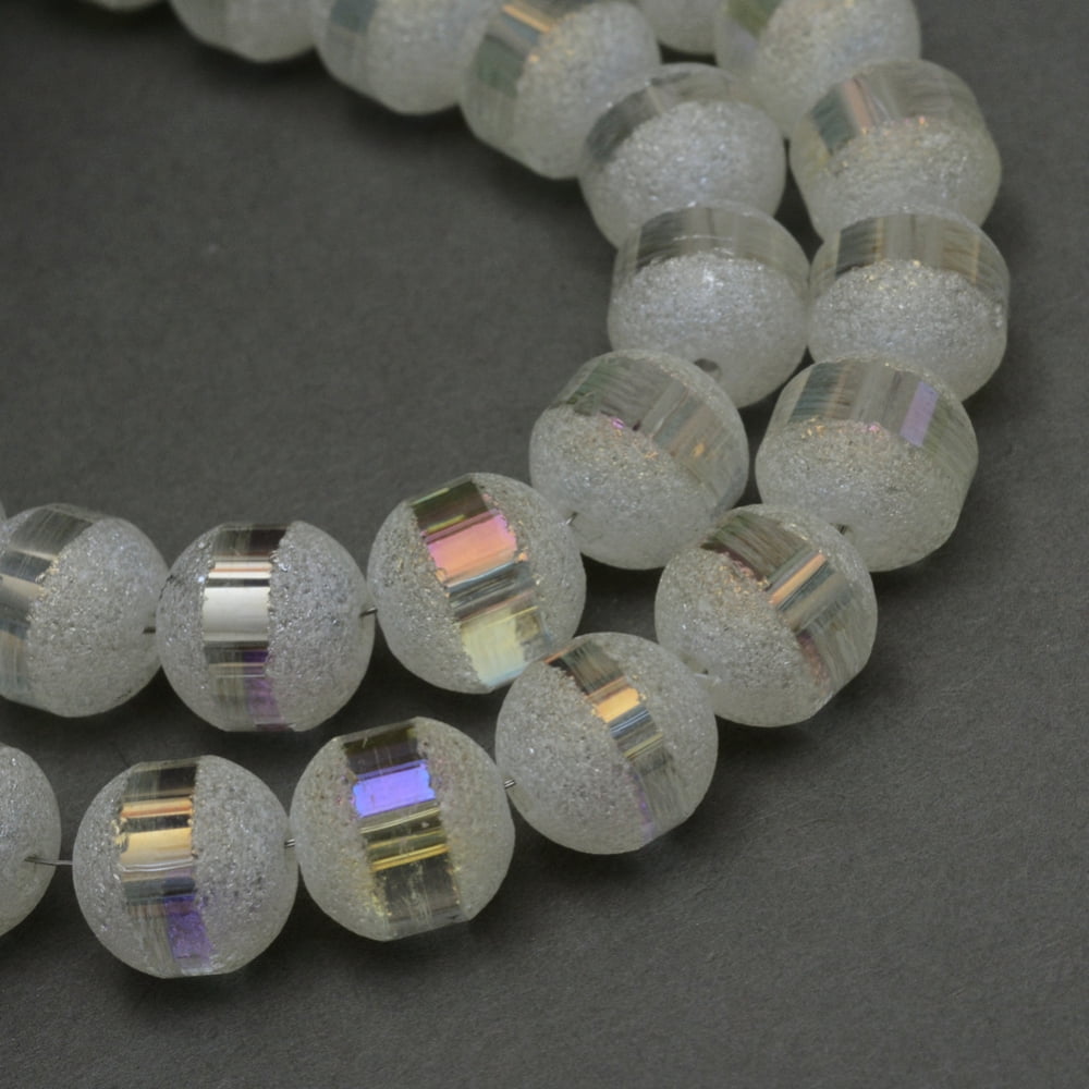 10strands Electroplate Glass Bead Strands Frosted AB color Round Light Goldenrod Yellow 8mm Hole: 1.5mm
