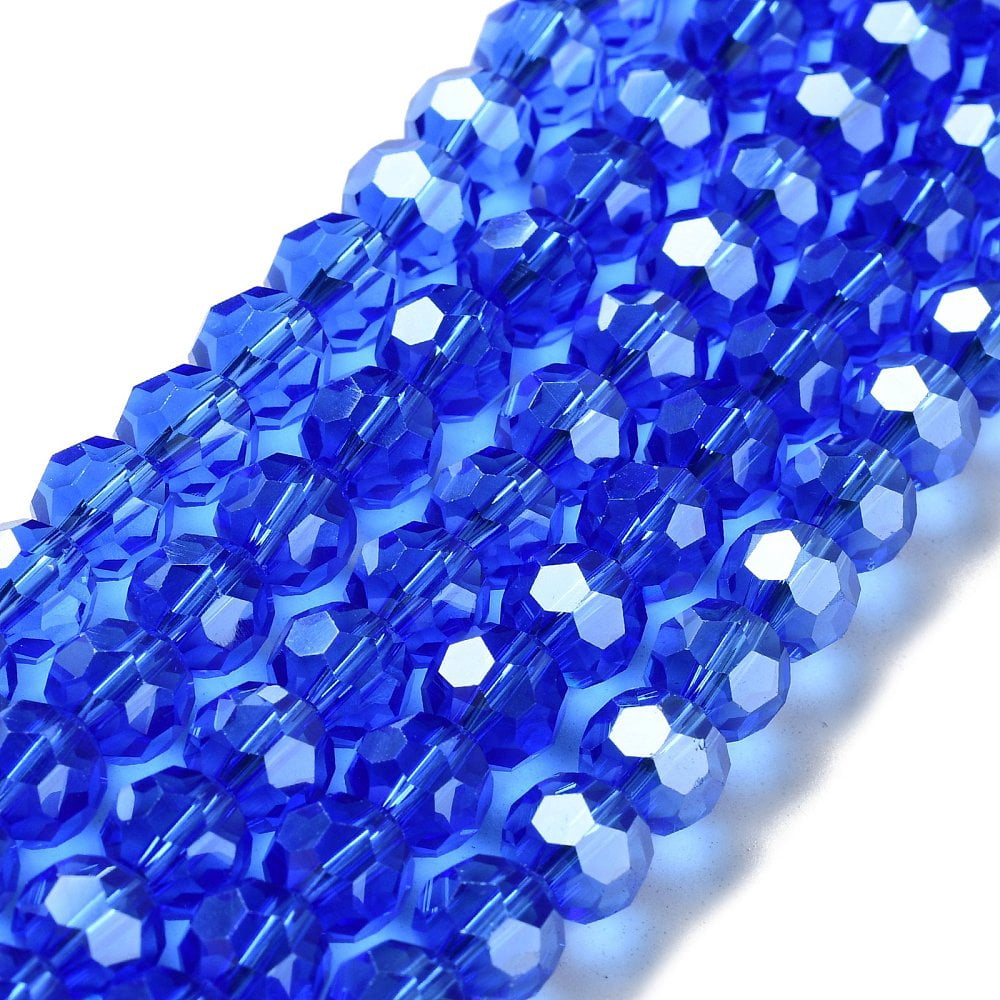 10strands Electroplate Glass Bead Strands Pearl Luster Faceted(32 Facets) Round Blue 8x7mm